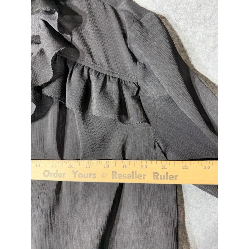 Little Moon Aritzia S Black Ruffle V-Neck Sheer Chiffon Blouse PEGO Victorian - Picture 6 of 9